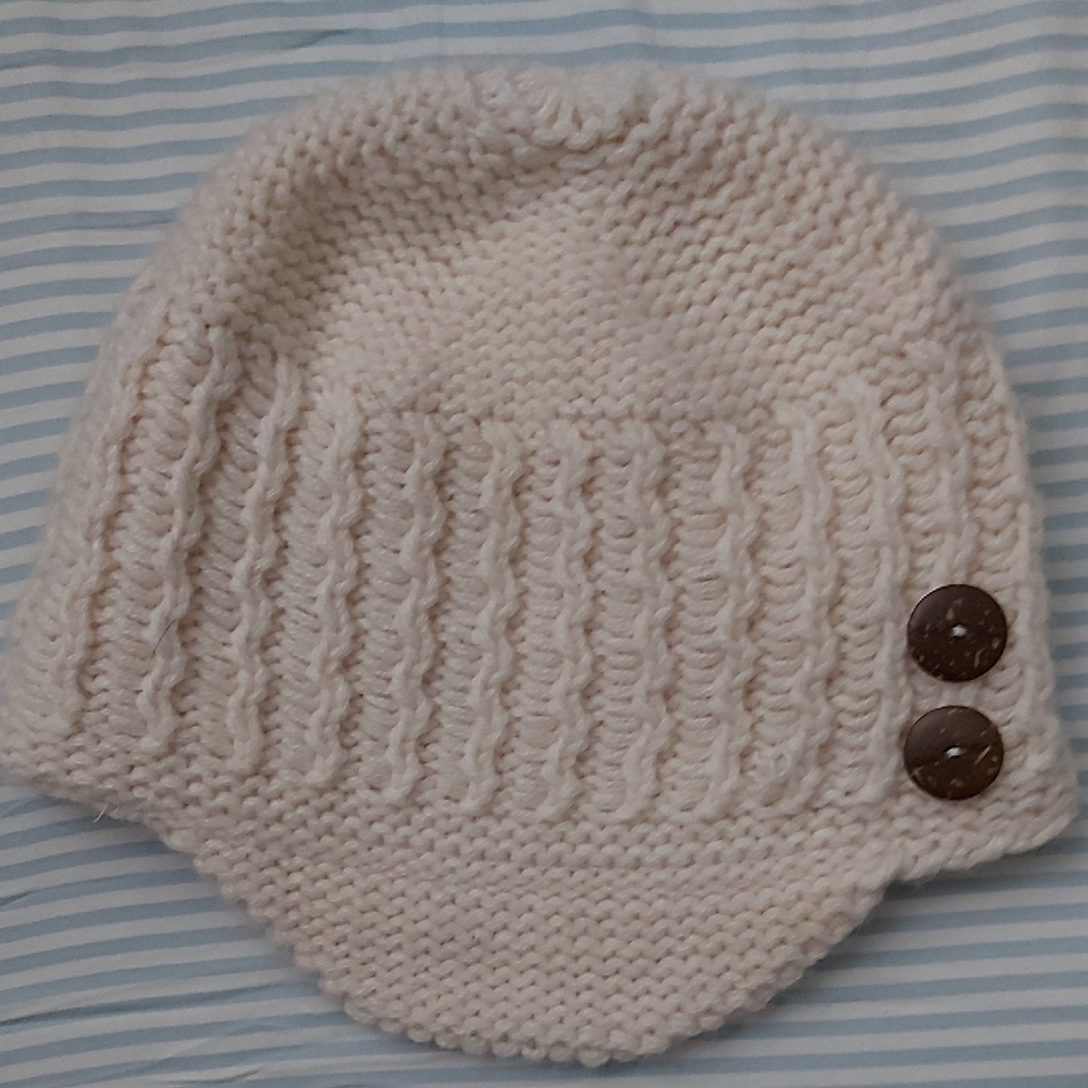 Cozy Cream Knit Kids Hat with Button Accents
